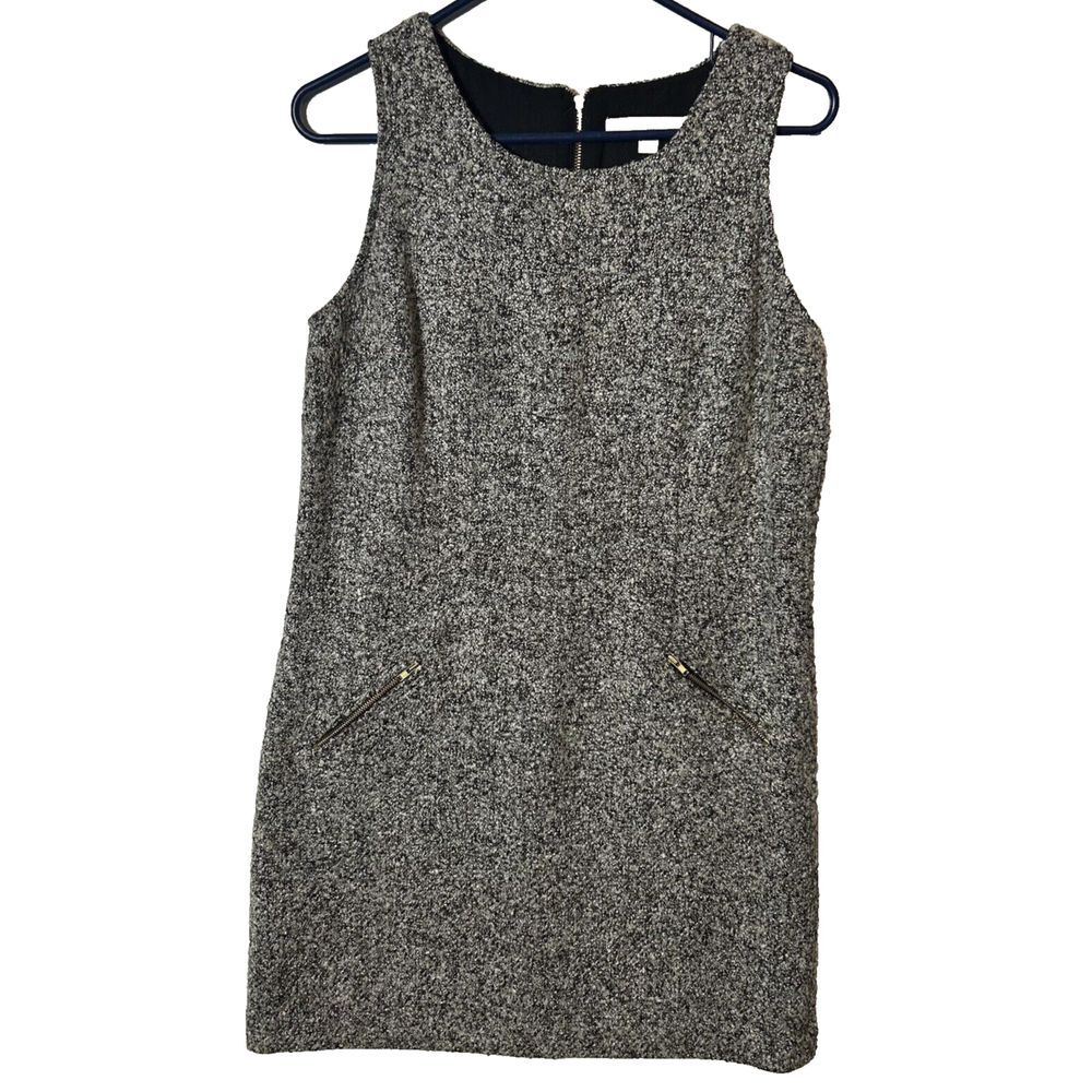 Ann Taylor Loft Knit Wool Blend Dress Black/White Zip Pockets‎ Lined Size 8